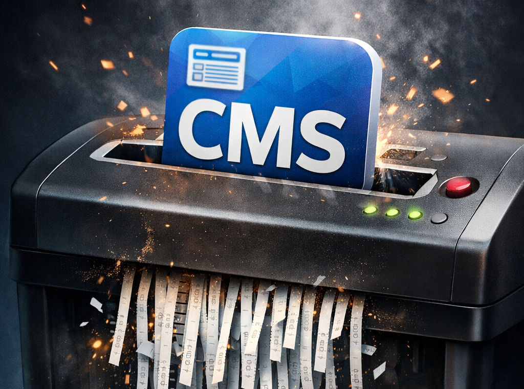 Image showing a CMS representation going into the shredder